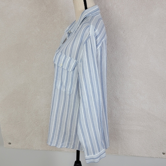 A.n.a Blue And White Striped Preppy Cotton Long Sleeve Button Down Sz L NEW - Picture 5 of 13